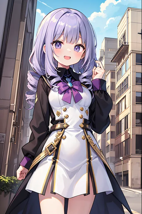 Blunt bangs, Purple hair, Silver hair, Bangs, twin drills, hime-cut, Twin-tailed, nffsw, masutepiece, ccurate, Anatomically correct, High quality, Best Quality, hight resolution, high details, Super Detail, Amazingly cute teenage beautiful girl, student cl...