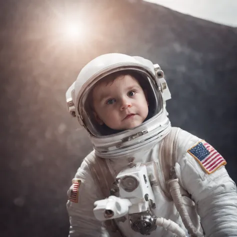 little boy astronaut, dressed as an astronaut in space