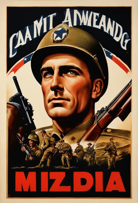 cartaz de propaganda, Soldado americano, apontando, retro, segurando fuzil m1, army