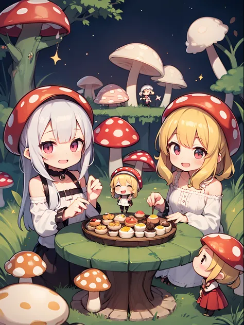 happy mushroom girls, chibi