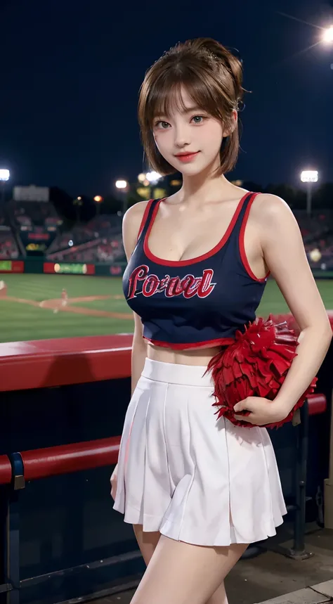 17 year old cute Korean、big round chest、cleavage of the breast、cheerleaders、Baseball team cheerleader、skirt by the、beautiful eyes finely detailed、eye lashes、Beautiful double eyelids、eyeshadows、Slender eyes、Perfect eye makeup、Seductive smile、beautiful and t...