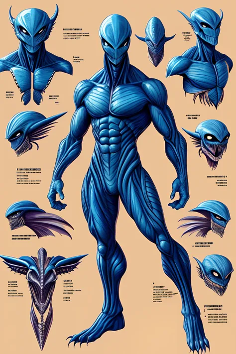 alien monster, anatomy diagram, dynamic pose