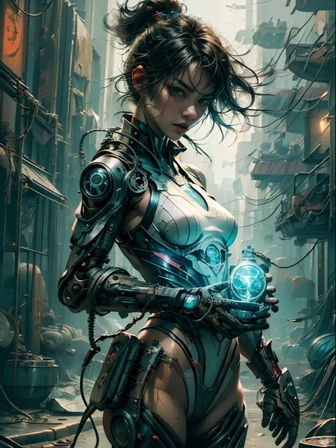 1 Cyberpunk girl, close up cowboy shot, detailed Asian face, NSFW,  futuristic, mechanical aesthetics, complex machinery, high-tech futuristic Cyberpunk city in the background, virtual engine 5, cinematic lighting.