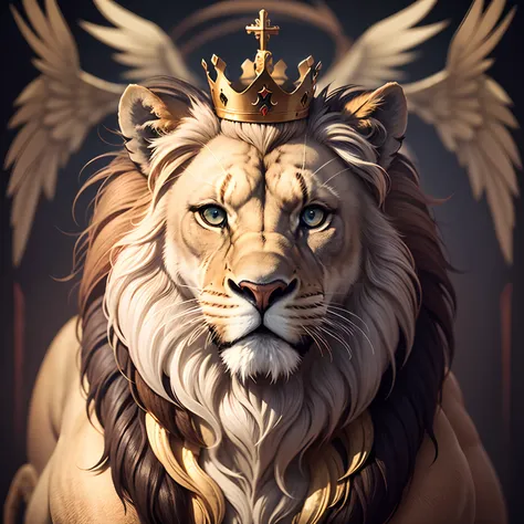 Create a lion with the crown of Jesus Christ in 4k with black background --auto --s2