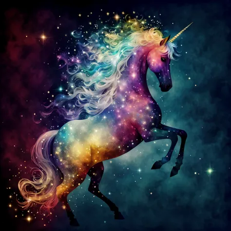 Unicorn close-up，The mane is colorful，starrysky, unicorn, unicorn, Unicorn flying in the sky,starryskybackground，Starcloud， unicorn, Blue Unicorn, a mythical creature, Glory to the magic within, magical and mystical, mythical whimsical creatures, cosmic an...