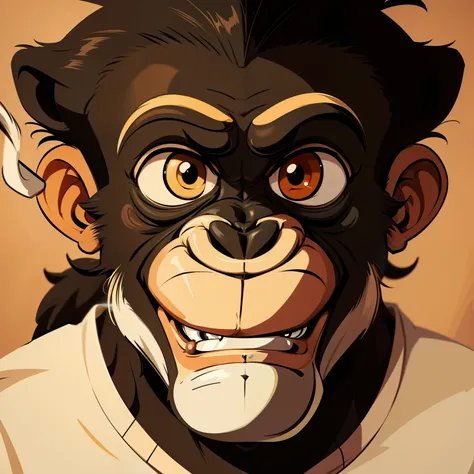 Cartoon monkey with a cigarette in his mouth, Boring ape NFTs, Monkey, Boring apes, "Cartoon animal portrait, subject= Chimpanzee,Clever Monkey, smokey, extremely detailed cartoon, Monkey-like face, In the style of Monkeybone, Chimpanzee, monkeys,