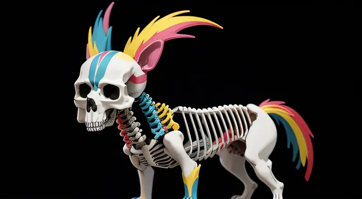 multi colored dog skeleton  black background