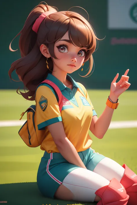 A girl sitting in cricket stadium cheering for a team, deviantart artstation cgscosiety, cgsociety portrait, photorealistic anime girl render, 3 d render character art 8 k, stunning digital illustration, gorgeous 3d render, cgsociety inspired, trending in ...