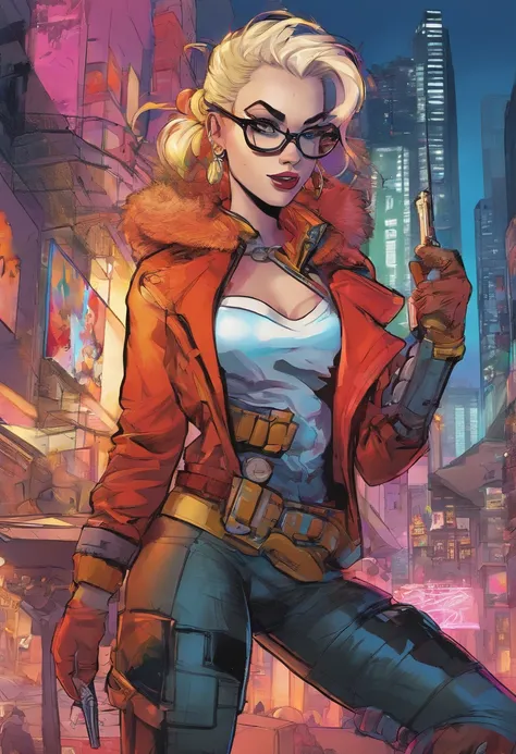 Young Harley Quinn from dc comicYoji Shinkawa Phoenix in the background style with bright gold ,black man with glasses and shaved hair, 16k, UHD, best possible quality, ultra detailed, best possible resolution, Unreal Engine 5, professional photography, pe...