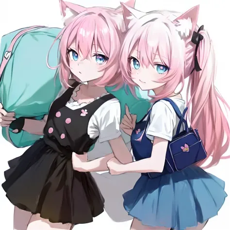 Anime girl with pink hair and blue eyes holding a blue bag, beautiful anime catgirl, anime catgirl, cute anime catgirl, Top Rated on pixiv, neferpitou, Very Beautiful Anime Cat Girl, pixiv, Anime girl with cat ears, (Anime Girl), anime cat, catgirl, trendi...