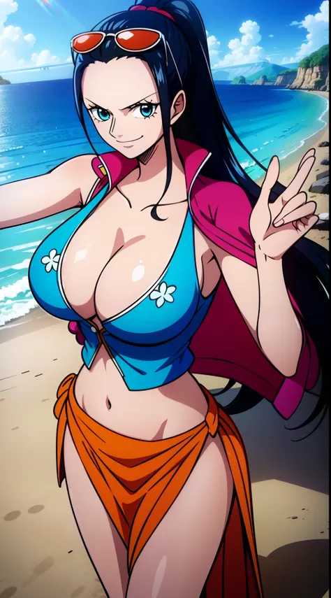 robin de one piece, sexy pose, what if , elly, red sari, 8k, anime, shore, big boob, large ass, perfect sexy looks quality blue ...