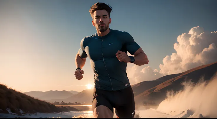 Healthy man running, Perfect artwork, piece of master, melhor qualidade, alto, layered lighting -- 4K