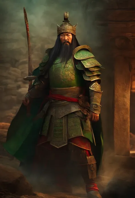 Guan yu，ancient warrior，Dilapidated walls