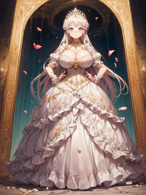 (masterpiece, best quality,extremely detailed:1.1),(moe anime art style:1.2),1girl,((full body,focus face)),((solo)), cute, kawaii,digital art,((1 gorgeous anime princess wearing beautiful embroidery and jeweled ruffled gorgeous princess rococo ballgown wi...