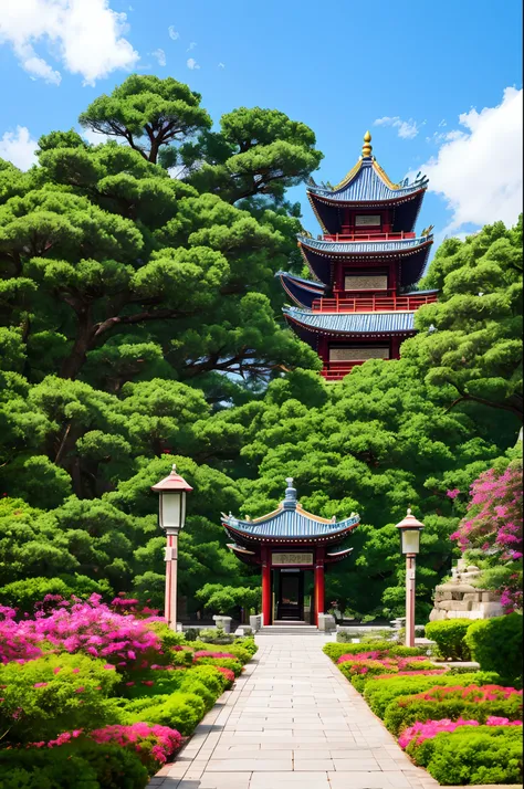 tmasterpiece，Best quality at best，high high quality，the Extremely Detailed CG Unity 8K Wallpapers，Emeishan Temple with ancient Chinese aesthetics，It is surrounded by ancient Chinese architecture and Zhennan trees，Composed of trees and landscapes，Panoramic ...