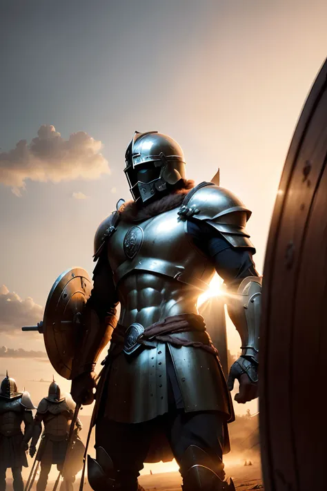 An image that highlights the shields of the Spartans shining in the light of dawn