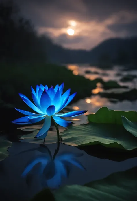 The Great Lotus in the Light of Tyndall   {blue white colors}Fire，Lightning arc，Light effects,CG,Blizzard style art trends,Diffuse luminous fog Noctilucent particles,Bright volumetric light - AR 9:16 --s 750 --v 5.2