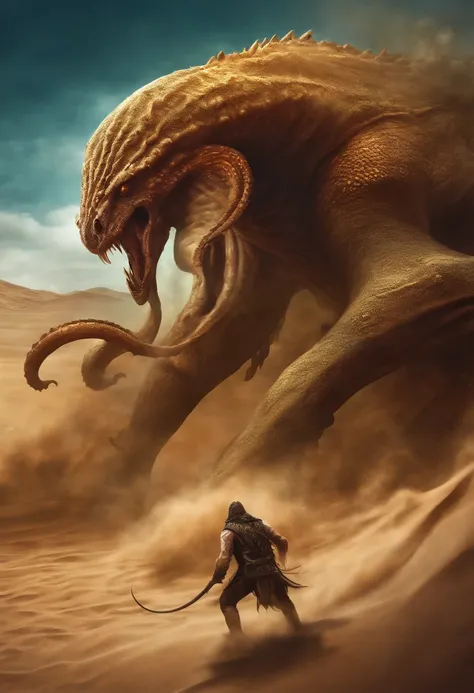 sand glass kraken attacking, Rpg art, rpg token, full body, terrifying creature, big monster, desert background, Fantastic digital art