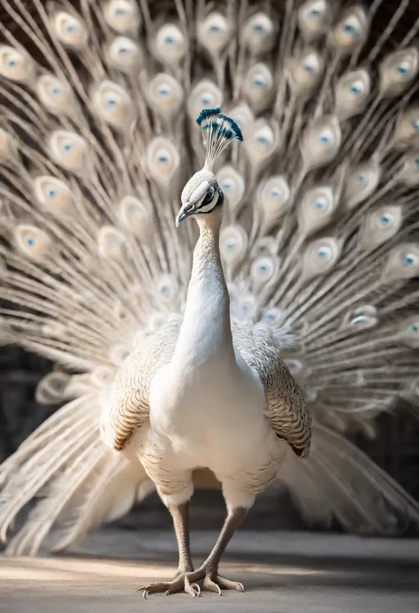 Best quality, Amazing artwork of beautiful white peacock, intricately details, (Best shadow), elegant, voluminetric lighting