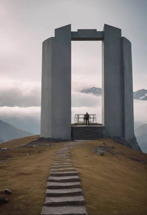 A futuristic bunker on a mountain, with a devastated world outside, it is the year 5,000 AD humanity has almost become extinct, Make steel gates and cryogenic chambers and only one open cryogenic chamber