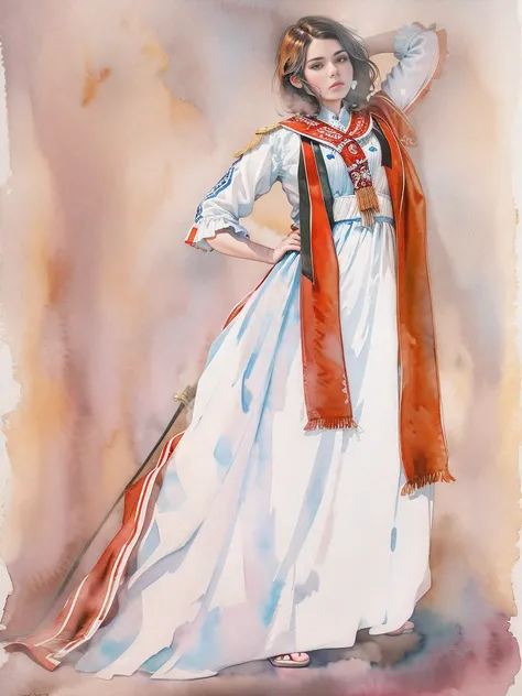 métis red sash, watercolor