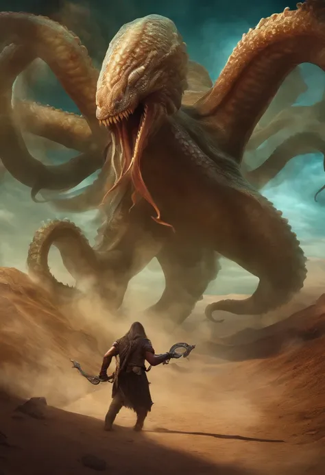 glass kraken attacking, Rpg art, rpg token, full body, terrifying creature, big monster, desert background, Fantastic digital art