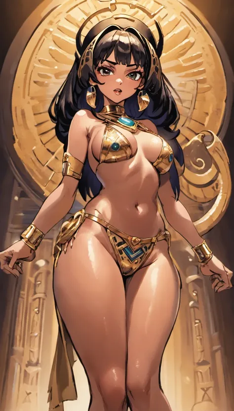 Sexy Cleopatra with legs up , and sweaty body , her breasts are huge and in great shape , big lips , tanned , beautiful , naked , oiled around breasts and vag