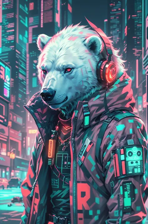 polarbear cyberpunk futuristic colorful anime