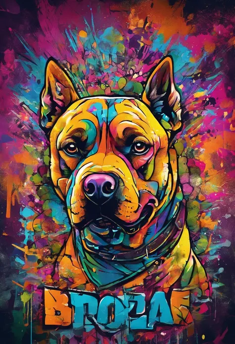 (one muscle,eccentric American bully is),(com orelhas fortes,with a fierce expression on his face),(em uma vibrante arte de grafite de rua),(with intricate details showing each fibrum muscle and vein),(em um estilo foto-realista),(Captured in high resoluti...