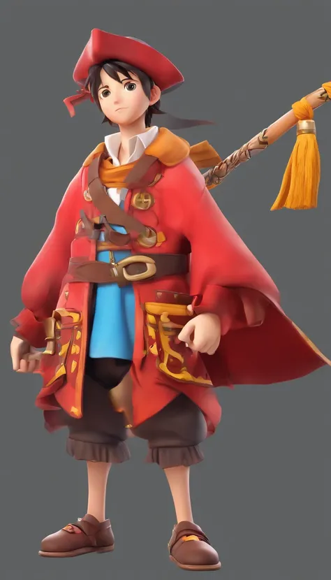 Cute 3d render，cute detailed digital art，Male explorer mini cute boy，lovely digital painting，Stylized 3D rendering，adorable digital art，Cute rendered 3d anime boy，Little pirate Luffy looked up，adolable！C4D，Portrait anime Pirate Boy，He wears an open, long-s...