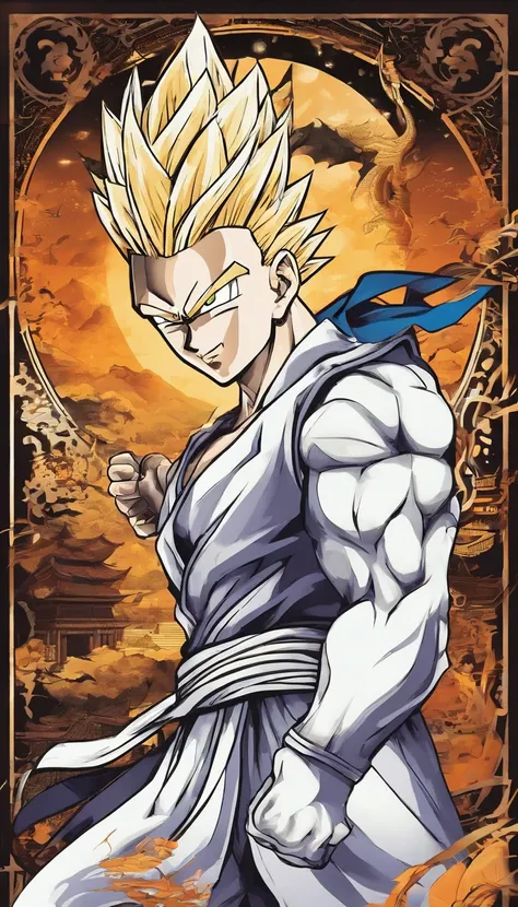 A true masterpiece of masculine beauty. gohan, super sayagin 5, 20 years old, Wears a martial arts outfit and fights in a haunted and abandoned city, solo. Moonlight accentuates muscles just right. The landscape is lush and mysterious, with a dark city. Th...