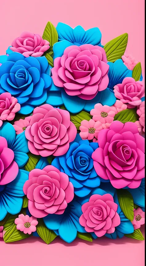 fundo floral 3d, realista, cores vibrantes, tons de rosa e azul envelhecidos --auto