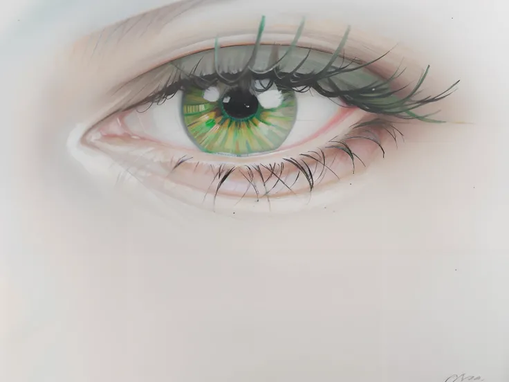 Dibujo de un ojo verde con fondo blanco, ojo verde, ojos verdes, Ojos verde claro, penetrantes ojos verdes, Ojos verdes brillantes y precisos, colored pencil, Ojos verdes precisos, Medio: colored pencil, drawn with colored pencils, colored pencil, grandes ...