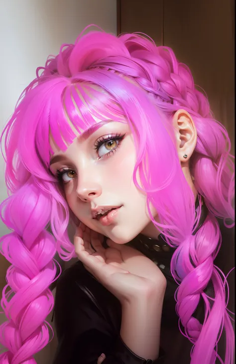 Garota, braided pink hair.