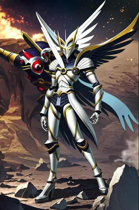 sentai hero, metal hero , angemon, angel, knight, standing solo