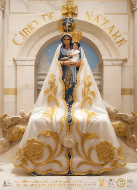 Arafed image of a statue of a woman holding a child, Com o Menino Jesus, Album art, album, with marble fountains, Painted marmore sculptures, Virgem Maria, queen of heaven, obra-prima obra de arte, obra-prima requintada, grande obra-prima, obra-prima, jays...