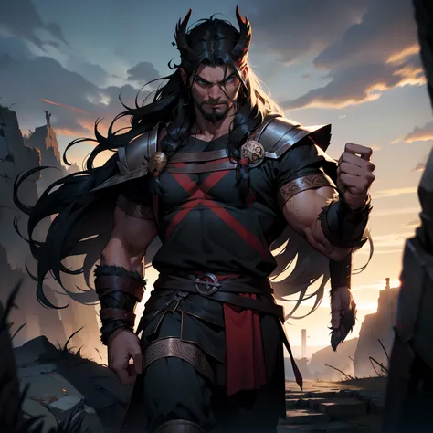 Berserker Viking Man. Dark Long Hair. Beautiful Hair.