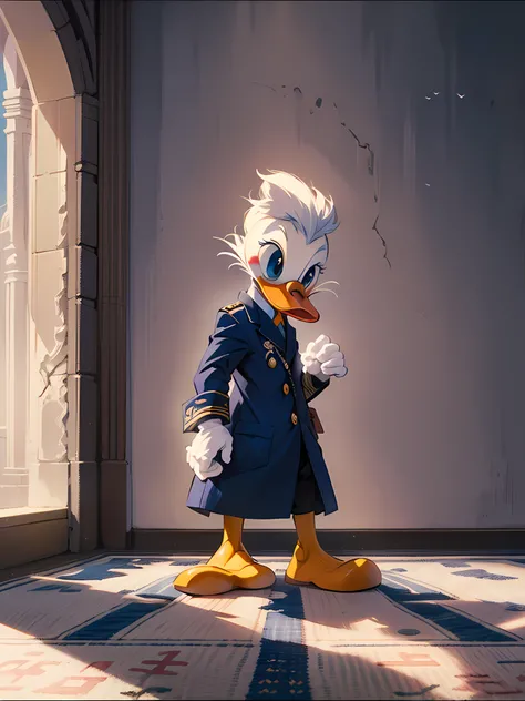 Donald Duck walks the carpet，Strong sense of light and shadow，Navy clothing