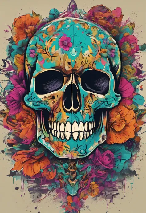 a close up of a skull with a flower on its head, fantasy skull, scary detailed art in color, scary color art in 4 k, sacred skull, conjuring psychedelic background, detailed digital artwork, calavera, sacred skulls, psychedelic illustration, sugar skull, s...