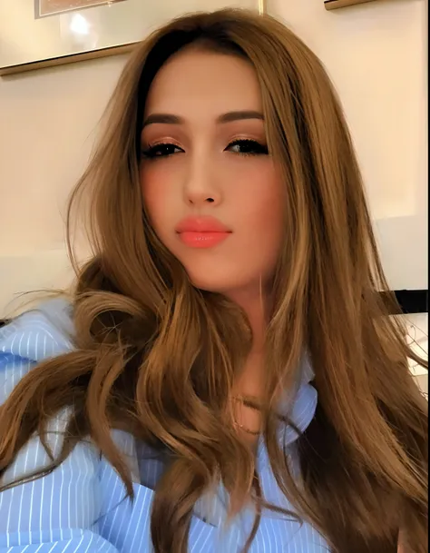 a close up of a woman with long hair wearing a blue shirt, pokimane, leaked image, 18 years old, blanca alvarez, cindy avelino, profile pic, angelawhite, 19-year-old girl, brunette with dyed blonde hair, serena malyon, with long hair and piercing eyes, 1 6...