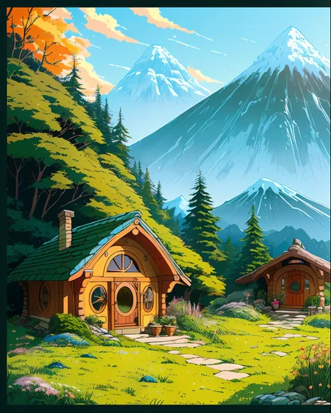 Realistic, real life, beautiful hobbit house on the hill, style of laurie greasley, studio ghibli, akira toriyama, james gilleard, genshin impact, trending pixiv fanbox, acrylic palette knife, 4k, vibrant colors, devinart, trending on artstation