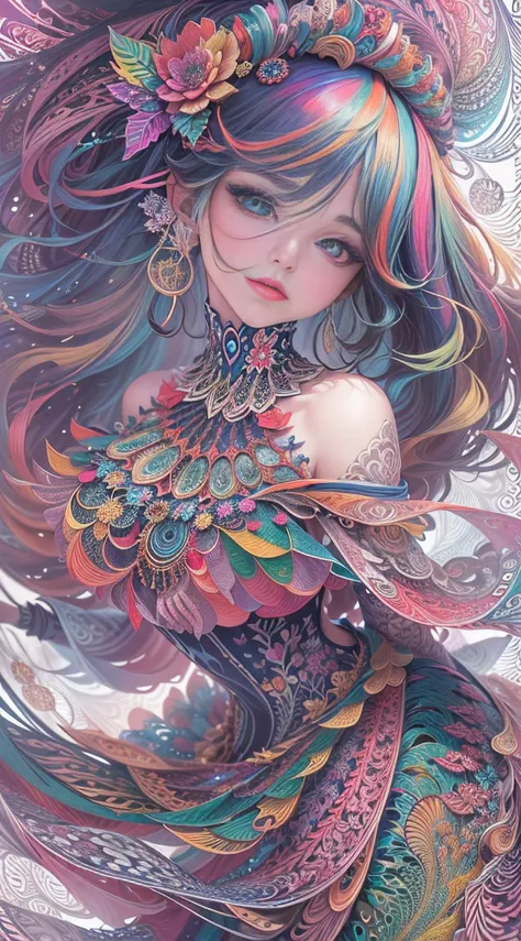 (masterpiece, top quality, best quality, official art, beautiful and aesthetic:1.2), (1girl:1.3), extremely detailed,(fractal art:1.2),colorful,highest detailed,(zentangle:1.2), (dynamic pose), (abstract background:1.5), (treditional dress:1.2), (shiny ski...