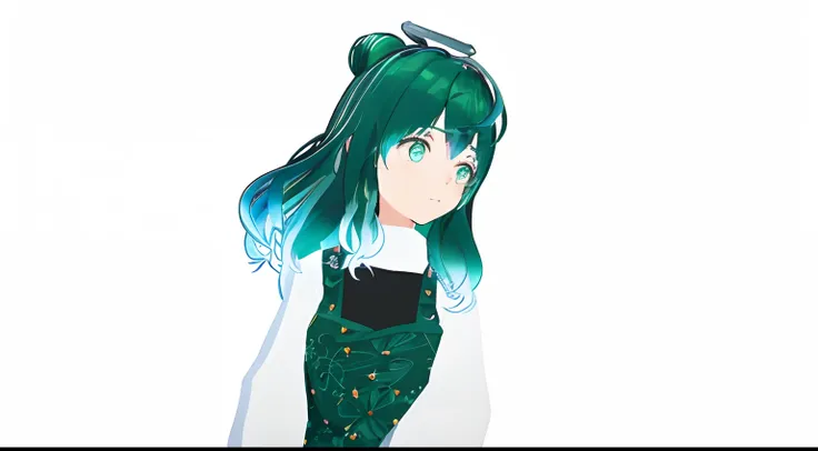 Anime girl with green hair and blue eyes standing in front of a white wall, anime moe artstyle, anime estilo 3d, Menina anime com cabelo martelo, render de uma menina anime 3d bonito, anime estilizado, anime estilizado, estilo de arte de anime, estilo anim...