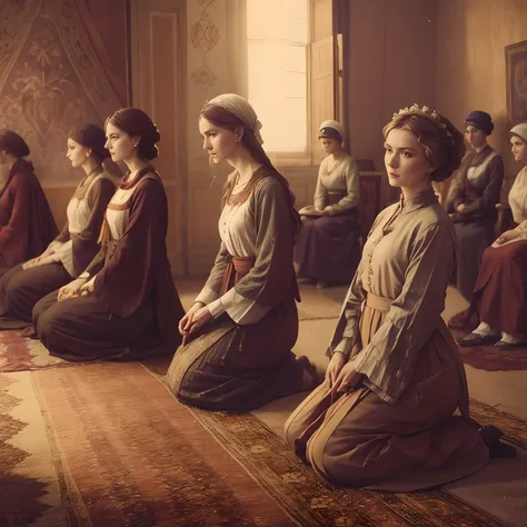 Several women in period dress sitting on a rug in a room, Directed by: Artur Tarnowski, Directed by: Zlatyu Boyadzhiev, Sergey Zabelin, Alexey Egorov, Directed by: Aleksander Kobzdej, Alexandra Fomina, slav epic, Directed by: Aleksander Gierymski, Directed...