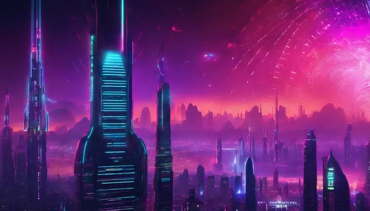 Neon-lit world of Cyberpunk Skies with Wirestocks electrifying daily Creative AI Challenge. A metropolis of towering skyscrapers, illuminated by a cacophony of neon lights against the backdrop of a cybernetic horizon. urbana futurista