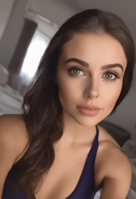 arafed woman with matching tank top and panties, sexy girl with brown eyes, portrait sophie mudd, brown hair and large eyes, selfie of a young woman, bedroom eyes, violet myers, without makeup, natural makeup, looking directly at the camera, face with artg...