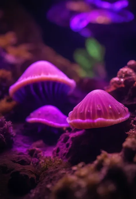 8k underground molluscs with purple lights in the background