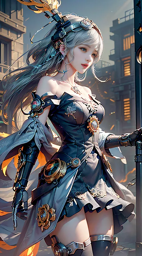 (((( masterpiece, top quality, ultra detailed))), (((( ultra photo-realistic 3D))), (((( dramatic leap in overall accuracy, producing ultra detailed and realistic images))), intricate mechanical cyborg girl, dynamic battle action poses, detailed and intric...