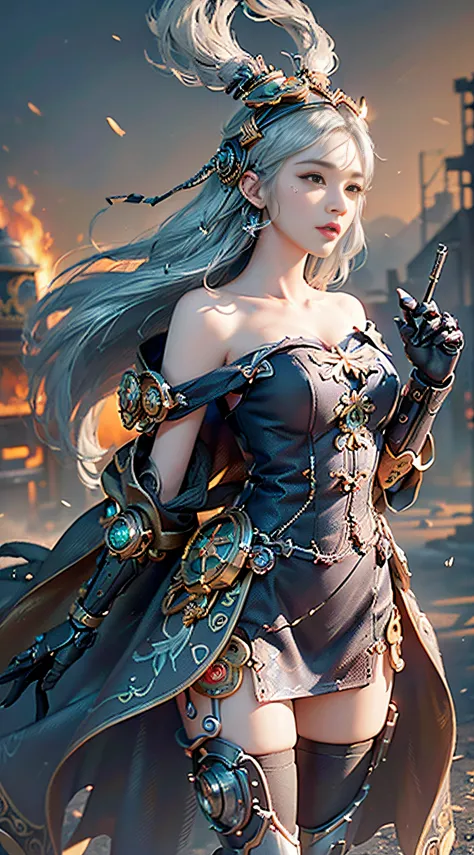 (((( masterpiece, top quality, ultra detailed))), (((( ultra photo-realistic 3D))), (((( dramatic leap in overall accuracy, producing ultra detailed and realistic images))), intricate mechanical cyborg girl, dynamic battle action poses, detailed and intric...