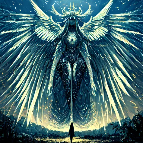 biblically accurate terrifying angel, extremely covered with giant eyes, glowing, giant wings, covered with eyes, in park, epic,...